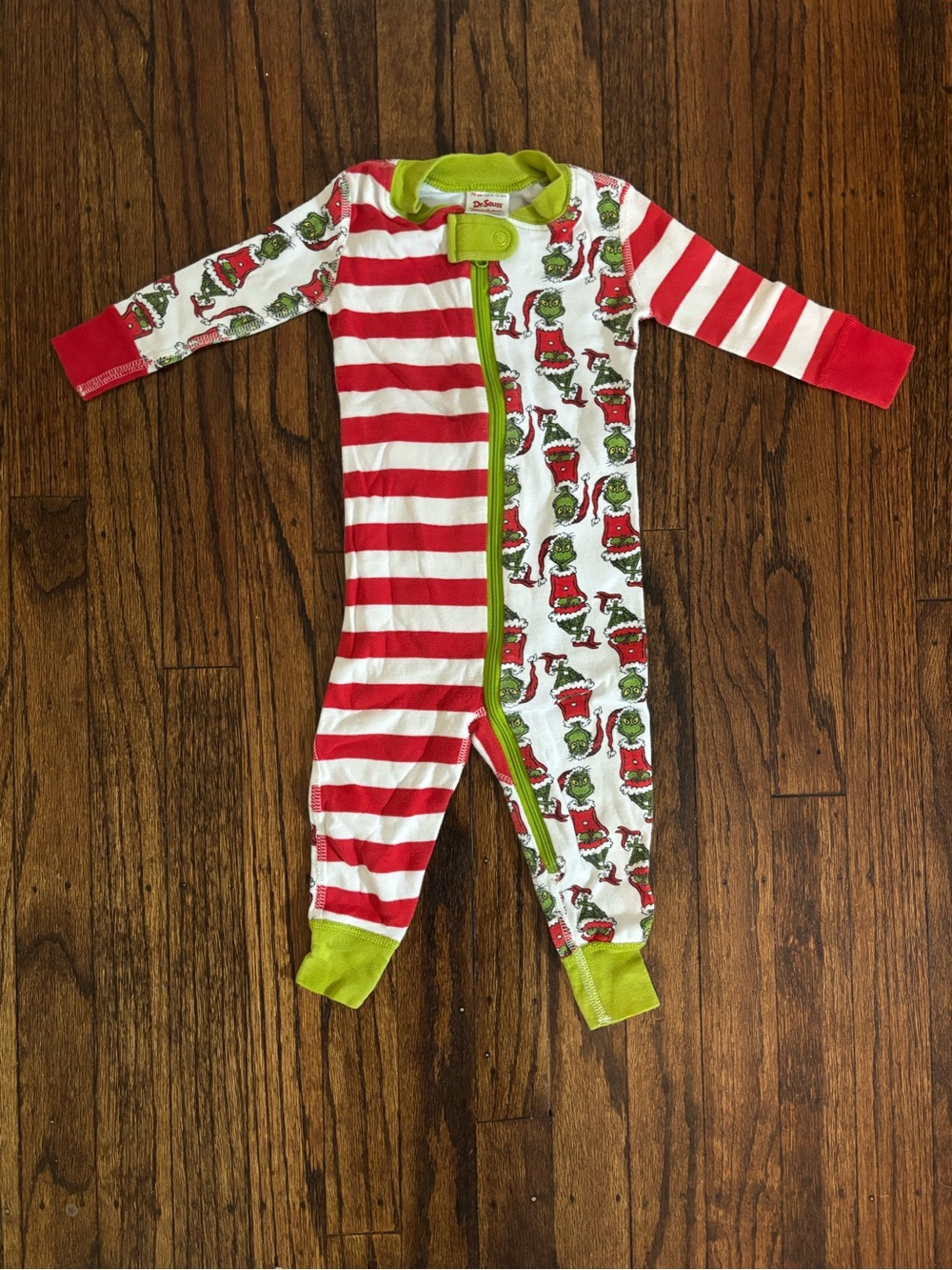 Hanna Andersson Red, White & Green Grinch Stripe One-Piece